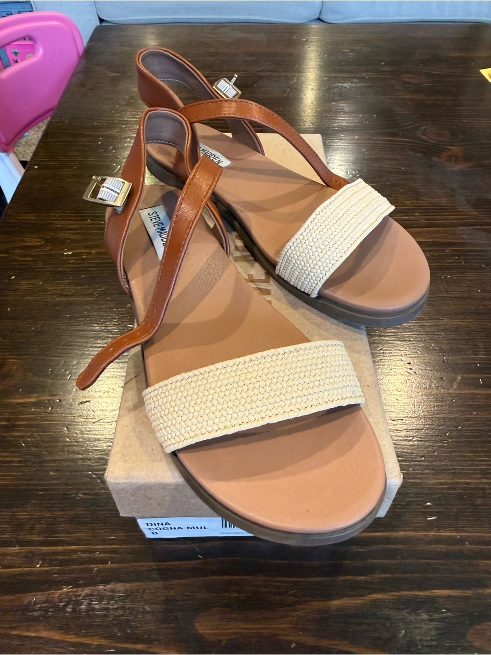 Steve Madden Dina Cognac & Cream Women's Sandals - Picture 2 of 5